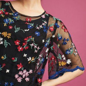 Anthropologie Maeve Meadows Embroidered Top